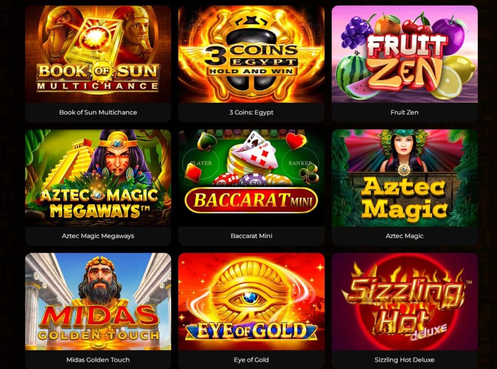 Games section at Scarab Wins Casino