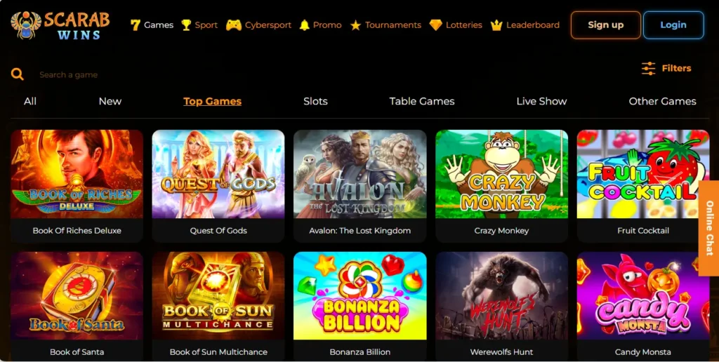 Play gmes at Scarab Wins Casino