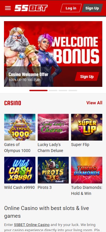 Learn about mobile gaming experience on 55Bet Casino